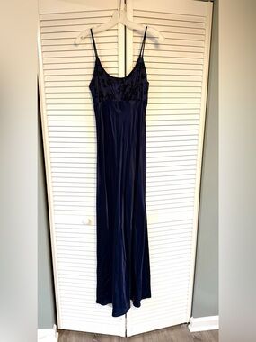 Elegant Navy Satin Slip Dress